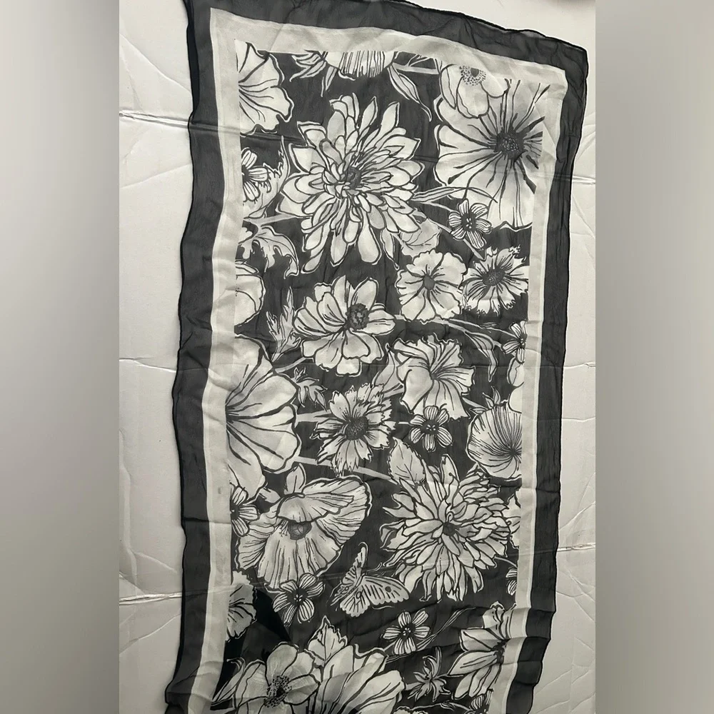 Brighton Women’s 100% Silk Scarf - Black & White Floral